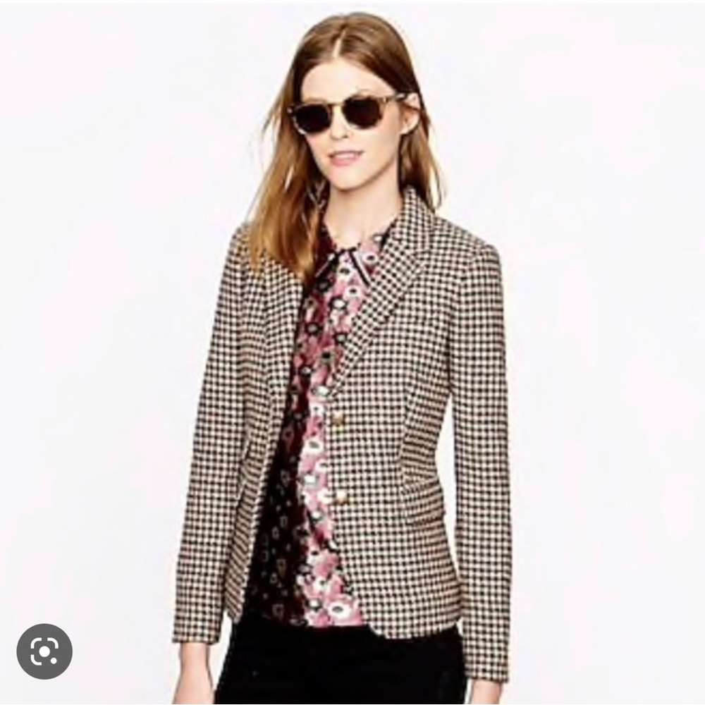 Houndstooth Blazer Jacket - Womens Black & White Houndstooth